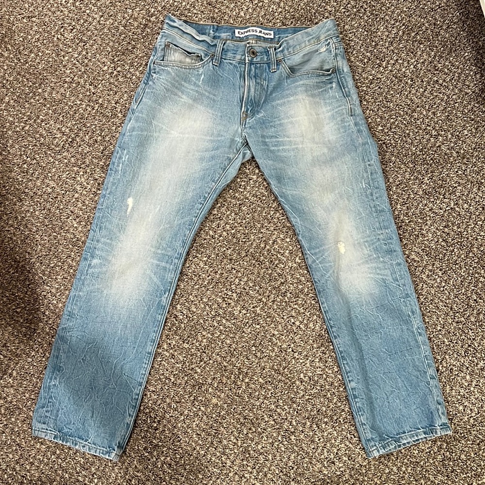 Express Rocco 32x32 Slim Fit Denim Blue Jeans Men's Cotton Light Wash Men's Mens